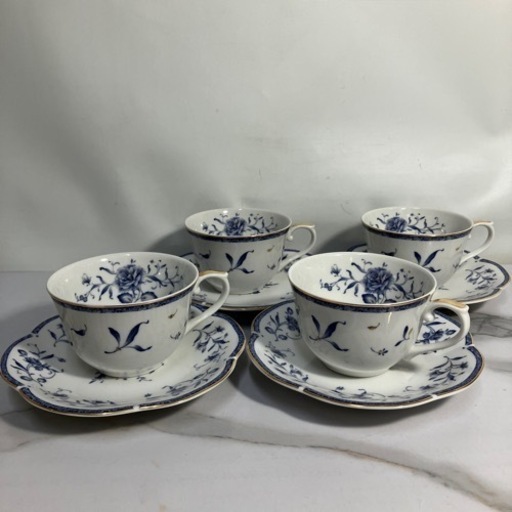 K2406-869 NARUMI Fine China カップ＆ソーサー４客セット(バラ売り不可)　 傷、汚れあり