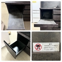 【超美品‼️】総額380,199円♪ 最高級 パモウナ 180cm幅キッチンボード 食器棚 収納家具 マーブル柄ブラック♪