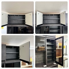 【超美品‼️】総額380,199円♪ 最高級 パモウナ 180cm幅キッチンボード 食器棚 収納家具 マーブル柄ブラック♪