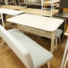 北大前! 札幌 引取 Francfranc フランフラン ピオニ ダイニングセット ベージュ系 ベンチ×2点 テーブル イス 食卓テーブル 家具 2047827