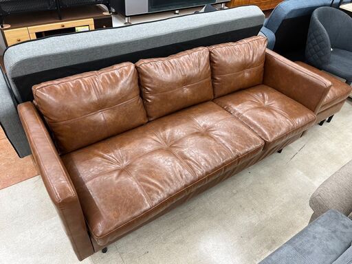 お洒落家具3Pソファ オットマン付きヴィンテージデザイン 3人掛けソファ924