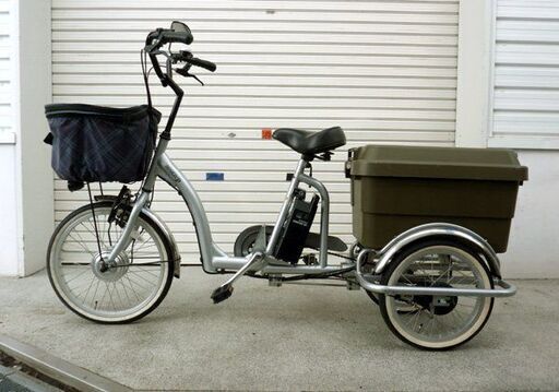 札幌市/清田区 永山 電動アシスト三輪自転車 エイサンバイク eisan bike シルバー 20インチ 前カゴカバー/ミラー/プラケース付 動作品