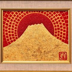 F0号油絵一番ミニチュアな『太陽と黄金富士山』がんどうあつし絵画