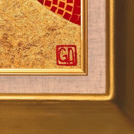 F0号油絵一番ミニチュアな『太陽と黄金富士山』がんどうあつし絵画純金箔コラージュ F0号油絵一番ミニチュアな『太陽と黄金富士山』がんどうあつし絵画