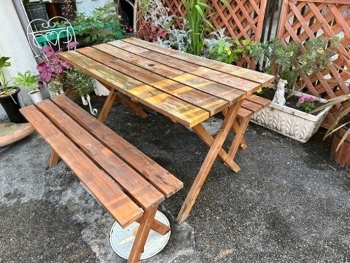 2WAYタイプガーデンニング机\u0026BBQテーブル\u0026ベンチセット