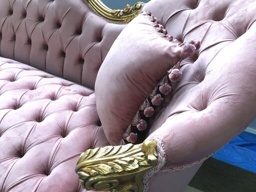 ソファ 3p イタリア製 ロココ調 姫系 猫脚 アンティーク風ダマスク柄