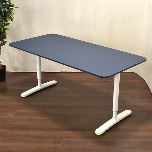 【ヤ取7/7終了】≪yt1453ジ≫ IKEA/イケア BEKANT/ベカント オフィスデスク リノリウムブルー/ホワイト 幅160cm 奥行80cm 会議テーブル/机 60602-08