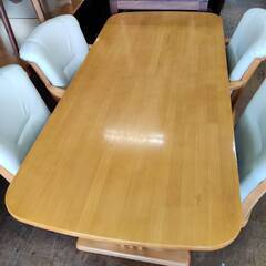 【愛品倶楽部柏店】 貞苅椅子製作所 ダイニング6点セット 肘付回転チェア キャスター付 コバルト