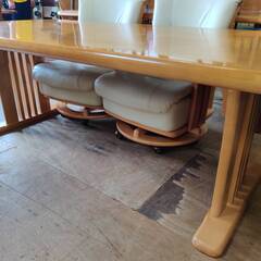 【愛品倶楽部柏店】 貞苅椅子製作所 ダイニング6点セット 肘付回転チェア キャスター付 コバルト