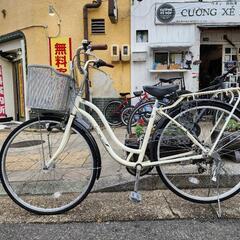 ママチャリ 27インチ 6変速 自動ライト カゴ 付き 白 配達可能