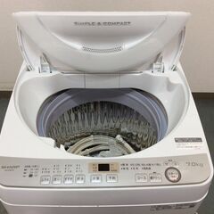 （10/16受渡済）JT9038【SHARP/シャープ 7.0㎏洗濯機】美品 2019年製 ES-GE7C 家電 洗濯 簡易乾燥付