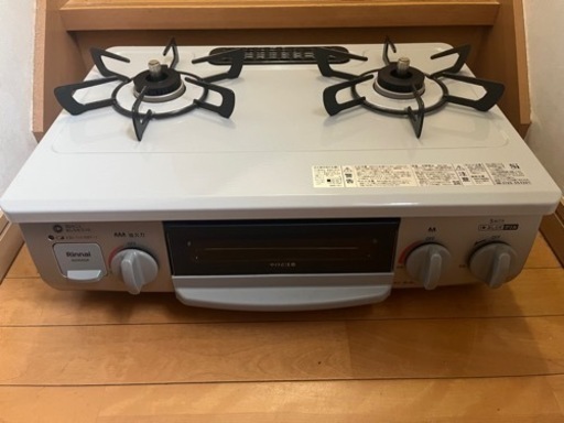 新品ホース付　美品 グリル未使用 2021年製 リンナイ Rinnai ガステーブル  都市ガス 2口 水無し片面焼きグリル 左強火力 KG35NGRL
