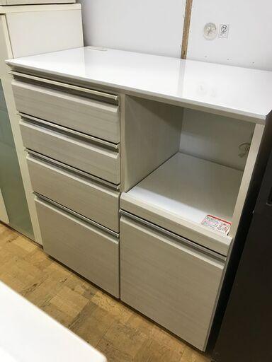 【FU866】★キッチンカウンター  ホワイト  レンジ台  レンジボード  コンパクト  シンプル  おしゃれ  収納家具  キッチン家具 クリーニング済 堺市 深井 【ジャングルジャングル深井店】