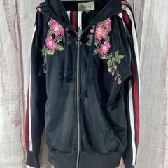 GUCCI グッチ フローラル刺繍 サテン ジャージー フーディ シェリー 