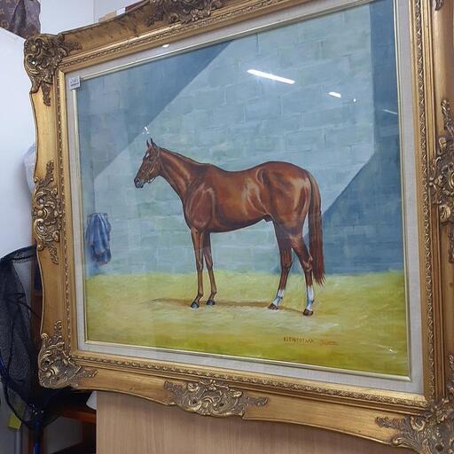 【U1973】絵画　金縁額装　馬