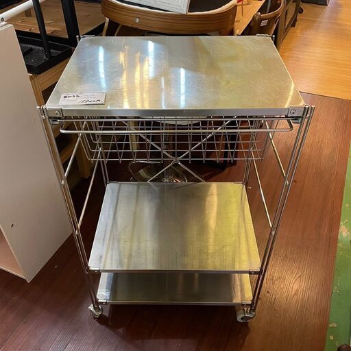 送料無料・設置無料有り無印良品 MUJI ステンレスユニットシェルフ キャスター付きワゴン 中古家具