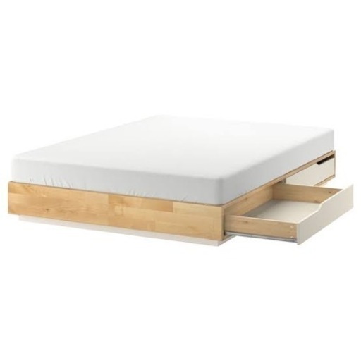 【美品】IKEA ダブルベッド マットレス付き 両面収納あり