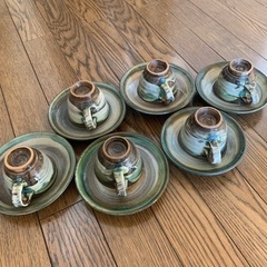 やちむん☆コーヒーカップ＆ソーサー6客セット☆松田共司☆読谷山焼