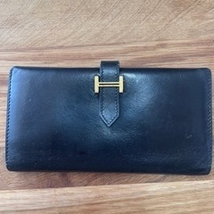 エルメス べアン カーフレザー 二つ折り 長財布 ブラック 黒　◻︎F