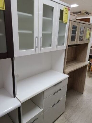 J7118　NITORI ニトリ 食器棚  キッチンボード　ダリア　DAHLIA-100KB-WH ホワイト　クリーニング済　【リユースのサカイ柏店】