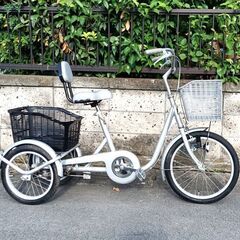 ★お届け可!!★大人用 三輪 自転車 前かご・ライト新品交換済み 背もたれ付き