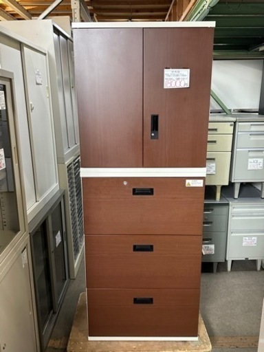 スリムタイプ 両開き書庫　ラテラルキャビ　上下セット