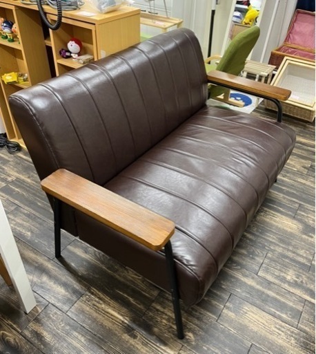 【中古品】NITORI ニトリ 2人用ソファ Nシールド ステイン2KD DBR 2人掛け ソファー 合皮 レザー ダークブラウン 生活家具