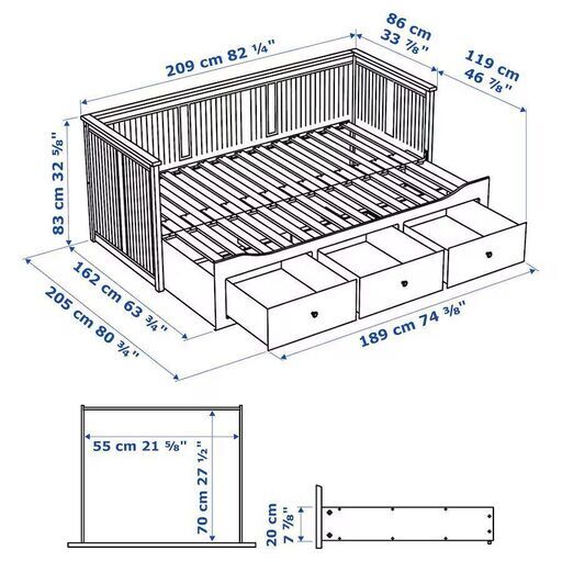 IKEA の 3 つの引き出しと 2 つのマットレスが付いた非常に新しいデイベッド