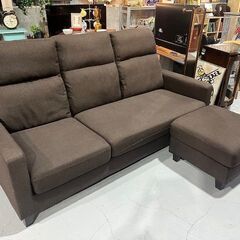 ☆3人掛けソファ☆ トリプルソファ ブラウン オットマン付き 