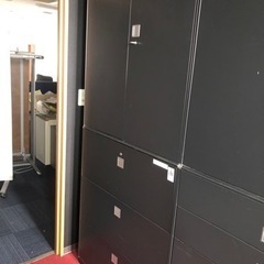 GY0629 オカムラ レクトライン 書庫 三段引き出し 両開き ブラック