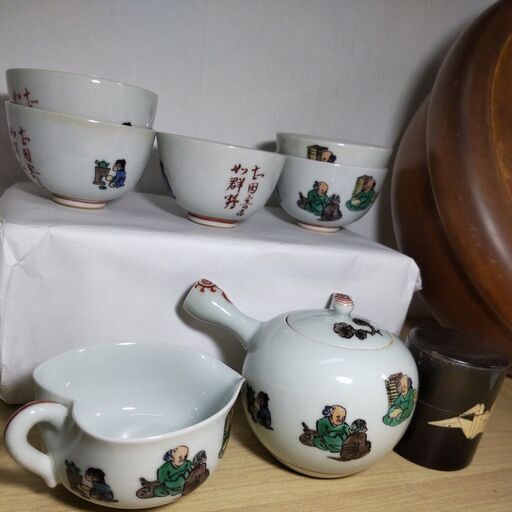 食器 美品 九谷焼 急須 湯呑み 5客 急須冷まし 茶筒 セット陶器 絵付け アンティーク 茶器セット 煎茶道具 ミルク カップ 茶器