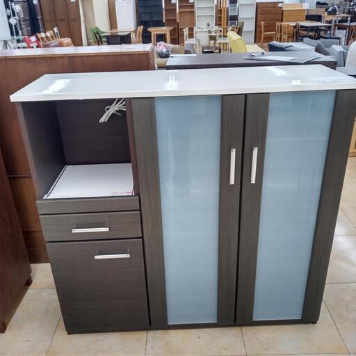 ★ジモティ割あり★  食器棚 ダークブラウン、白 H115×D40×W119.5 クリーニング済み OJ4768
