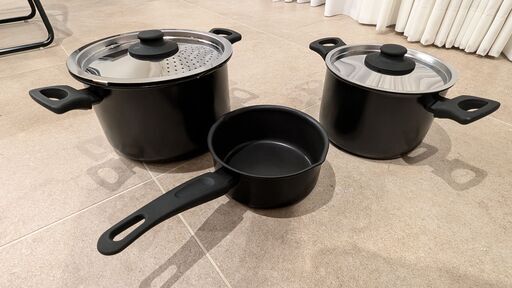 （中古）IKEA HEMLAGAD -ヘムラーガッド- 鍋/フライパン 調理器具6点セット ブラック