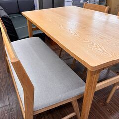 札幌 東区 unico/ウニコ SIGNE/シグネ ダイニング４点セット ナチュラル ベージュ 140×80×73cm 北欧スタイル ベンチ チェア 角が丸い リビング家具 