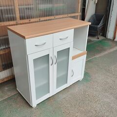 創愛ファニチュア 白エナメル塗装 レンジボード 食器棚『中古美品』W880