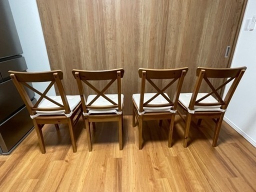 IKEAダイニング+椅子4脚セット 直接引取限定】黒いダイニングチェア4脚