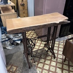 一枚板　アンティークミシン台テーブル　National製　【リサイクルショップ道楽屋】