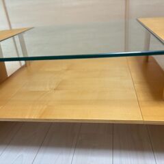 美品】カフェテーブル 木製 ガラス天板 ガラスの取外し可能