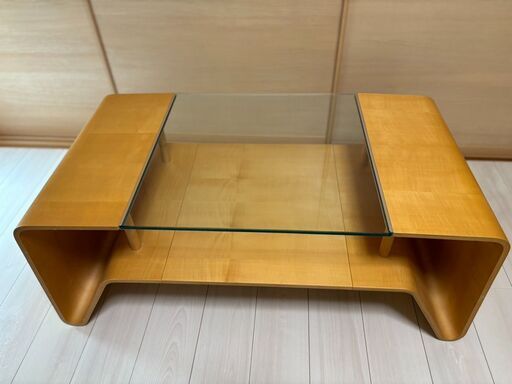 【美品】カフェテーブル　木製　ガラス天板　ガラスの取外し可能