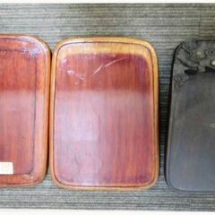 端渓硯　麻子杭　木製ケース付き　すずり　習字道具　大型　書道具　骨董品　中国　古美術　時代　古硯　工芸品　龍