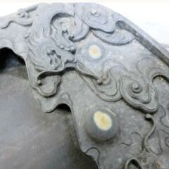 端渓硯　麻子杭　木製ケース付き　すずり　習字道具　大型　書道具　骨董品　中国　古美術　時代　古硯　工芸品　龍