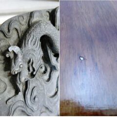 端渓硯　麻子杭　木製ケース付き　すずり　習字道具　大型　書道具　骨董品　中国　古美術　時代　古硯　工芸品　龍