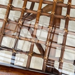 ラタン 藤　ガラス テーブル 座卓 机 木製 アンティーク レトロ