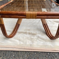 ラタン 藤　ガラス テーブル 座卓 机 木製 アンティーク レトロ