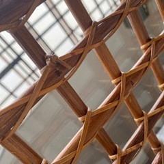 ラタン 藤　ガラス テーブル 座卓 机 木製 アンティーク レトロ