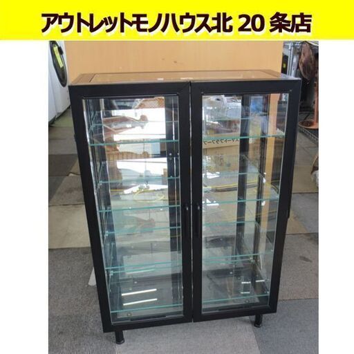 幅60㎝ ガラス製 コレクションケース 4面 奥行25×高さ90㎝ 黒フレーム 札幌 北20条店