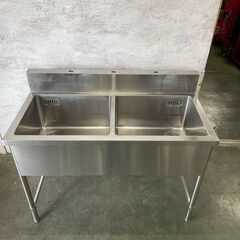 ステンレス製 2槽シンク 厨房用品 業務用 バックガードあり W1195×D600×H985mm Y0047