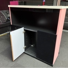 【美品】バーカウンター キッチンカウンター 食器棚 扉 足のせパイプ
