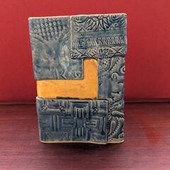 箱あり】九谷焼 松本佐一 花生 花器 青 金彩 真田紐 インテリア 和洋折衷