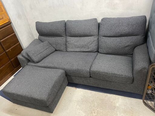 大幅値下げ！13,200円→8,800円　ソファ　No.13636　オットマン付き　布張り　グレー　3人掛け　【リサイクルショップどりーむ天保山店】